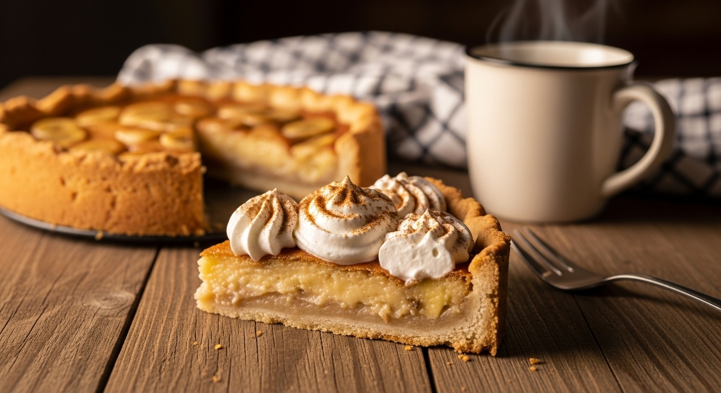 Passo a passo da montagem da torta de banana diet em uma assadeira de vidro, mostrando as camadas de banana e farinha.
