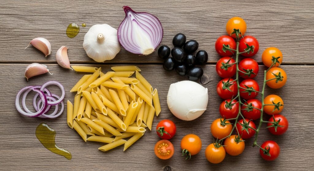 receita de Penne com tomate cereja em uma travessa de vidro sendo gratinado no forno, close realista no queijo dourando e borbulhando, iluminação quente do forno.