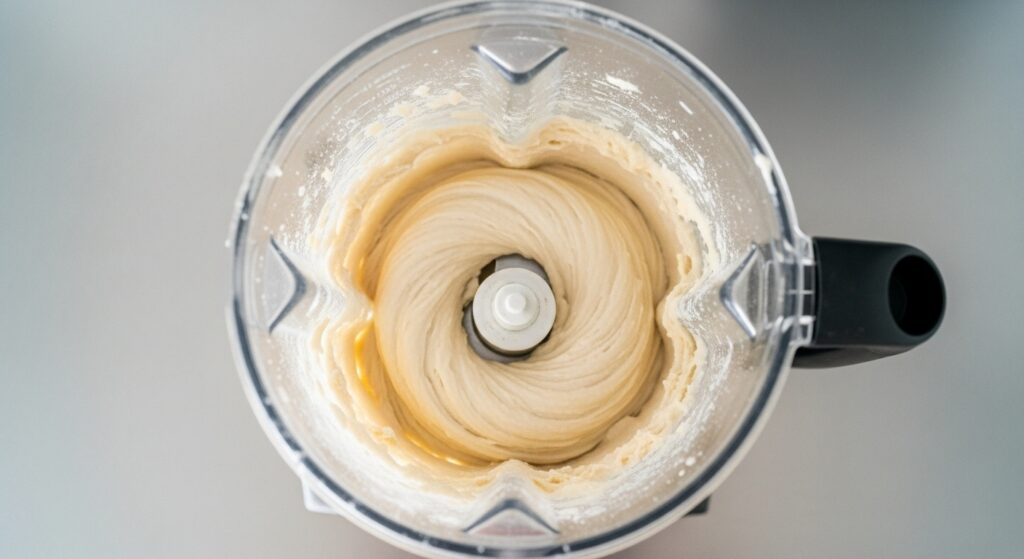 Massa para a receita de torta de frango de liquidificador sendo preparada no liquidificador.