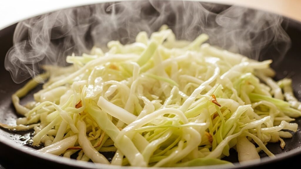 Repolho sendo pré-cozido em água para receita de repolho gratinado com carne moída.