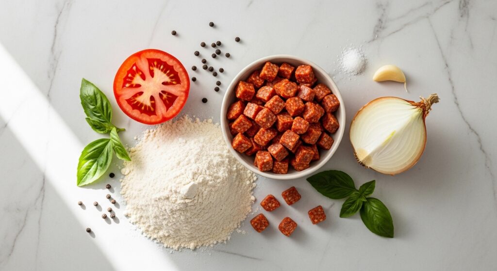 Ingredientes para lanche fácil para café da manhã organizados em uma bancada de cozinha.